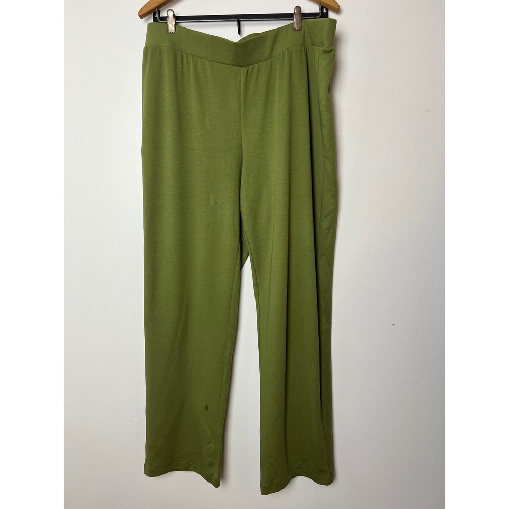 Coldwater Creek Endless Comfort Straight Leg Pants Green Cotton Blend Large